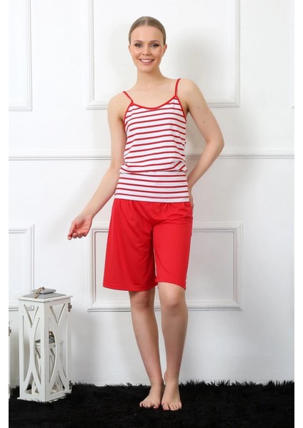 Kadın Ip Askılı Kapri Takım Kırmızı