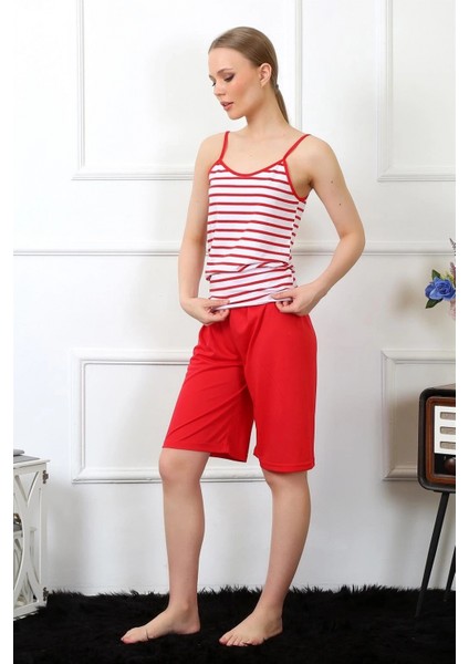 Kadın Ip Askılı Kapri Takım Kırmızı modelleri