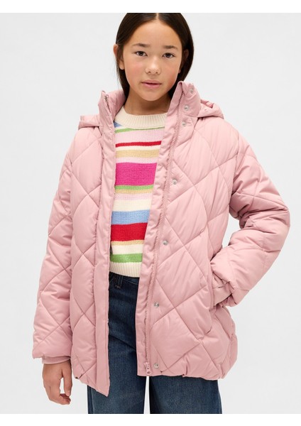 Kız Çocuk Pembe Kıvrımlı Şişme Mont