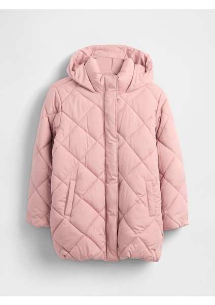 Kız Çocuk Pembe Kıvrımlı Şişme Mont