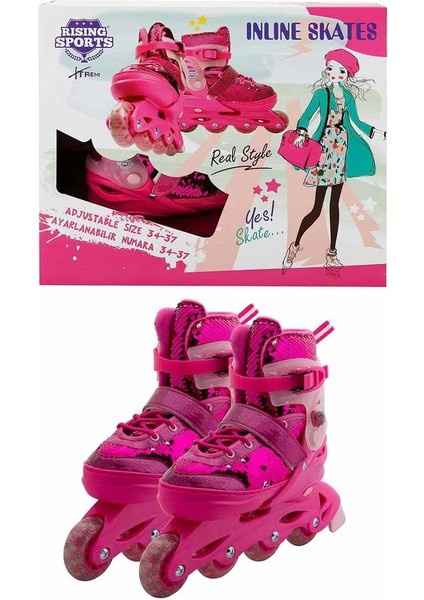 Rising Sports Inline 4 Teker Paten Pembe Payetli Kız Erkek Çocuk Oyuncak Eğitici Oyuncaklar indirimleri