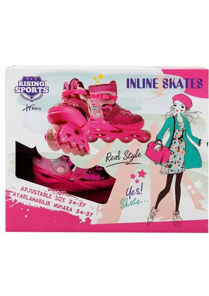 Rising Sports Inline 4 Teker Paten Pembe Payetli Kız Erkek Çocuk Oyuncak Eğitici Oyuncaklar