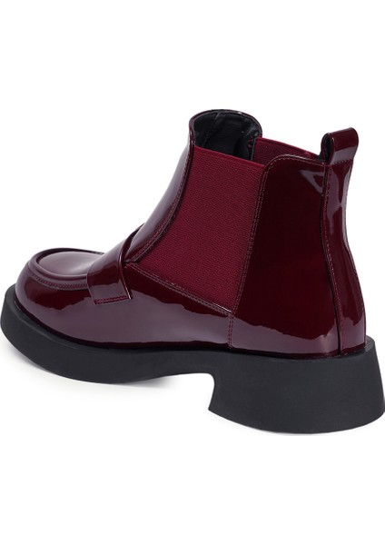 Bordo Casual Rugan Deri Kadın Bot modelleri