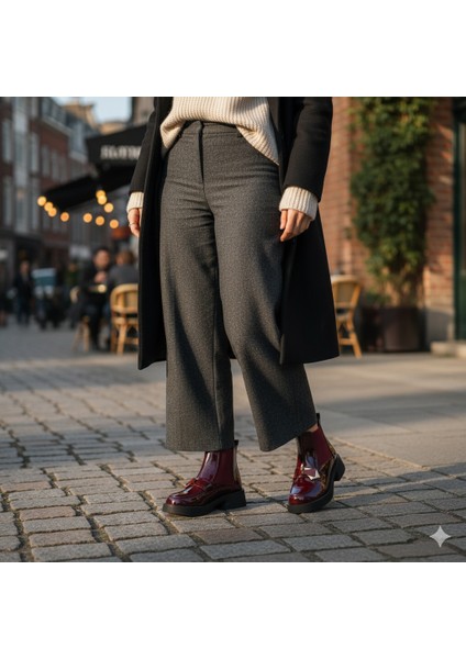 Bordo Casual Rugan Deri Kadın Bot fırsatları