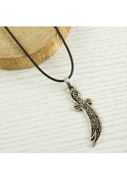 Techmrt Zülfikar Kılıç Metal Vinlex Deri Kolye-Gümüş Rengi modelleri