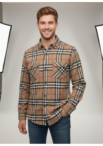 Erkek Oduncu Klasik Kesim Çift Cepli Yaka Düğmeli Kışlık Kareli Gömlek indirimleri