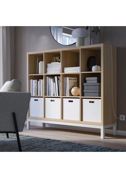 Kallax Açık Raf Ünitesi Ağartılmış Meşe Görünümlü Beyaz 147 x 129 cm fırsatları