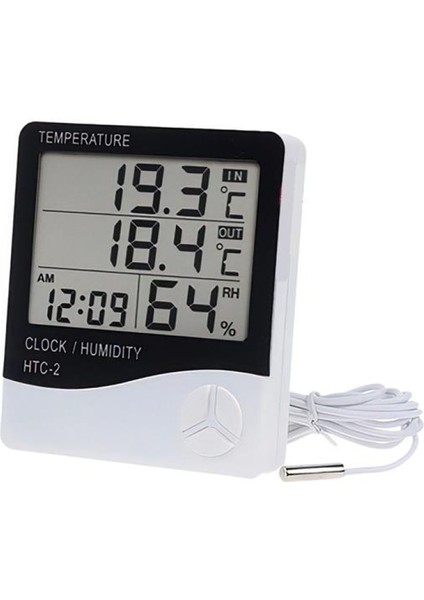 İç Ve Dış Ortam Sıcaklığını Ölçebilen Lcd Ekran Saat Göstergeli Alarmlı Nem Ölçer Termometre (4915) Go-53-vice/(1395)