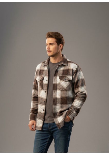 Erkek Oduncu Klasik Kesim Çift Cepli Yaka Düğmeli Kışlık Kareli Gömlek fiyatları