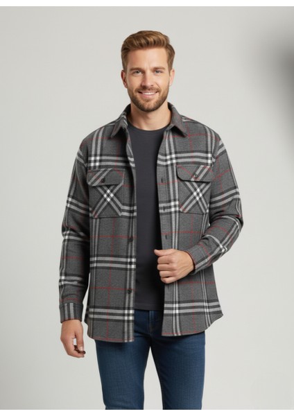 Erkek Oduncu Klasik Kesim Çift Cepli Yaka Düğmeli Kışlık Kareli Gömlek modelleri