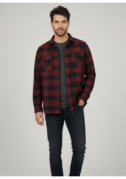 Erkek Oduncu Klasik Kesim Çift Cepli Yaka Düğmeli Kışlık Kareli Gömlek indirimleri