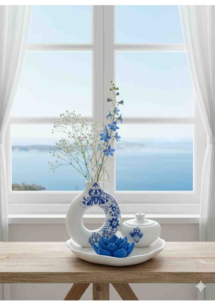 Dekoratif Seramik Görününlü Beyaz Donut Vazo ve Kase Ev Ofis Dekoru fiyatları