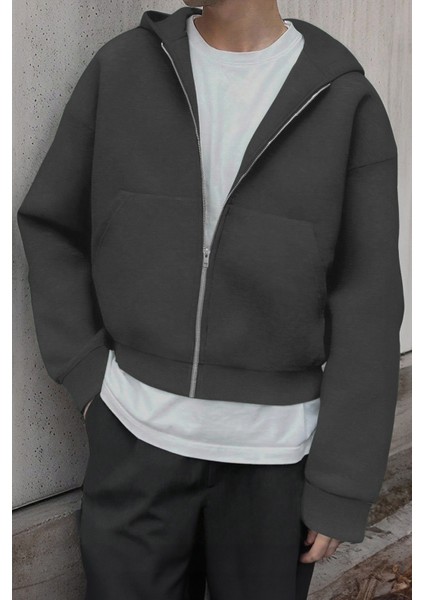 Erkek Pamuklu Günlük Rahat Ilkbahar ve Sonbahar Çok Yönlü Kemer Boy Kapüşonlu Sweatshirt