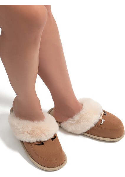 Ania Kadın Tokalı Ev Terliği Kahverengi 37/41