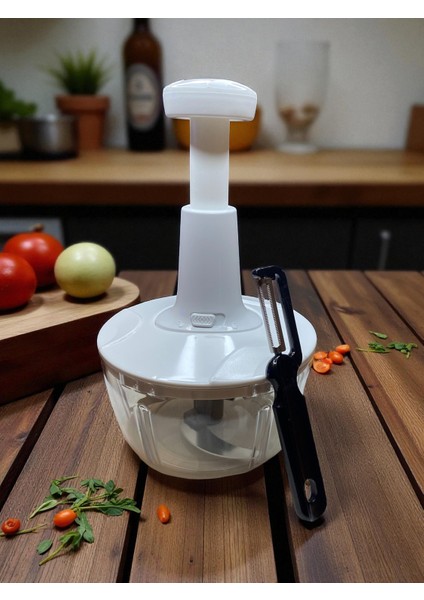 Hediyeli Manuel Rondo – 18 cm Geniş Hazneli Sebze & Meyve Doğrayıcı + Soyma Bıçağı | El Rondosu, Pratik Mutfak Yardımcısı