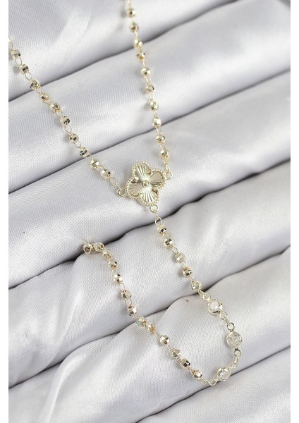 Pirinç Zirkon Taşlı Yonca Model Gold Renk Kadın Y Kolye - Lisinya