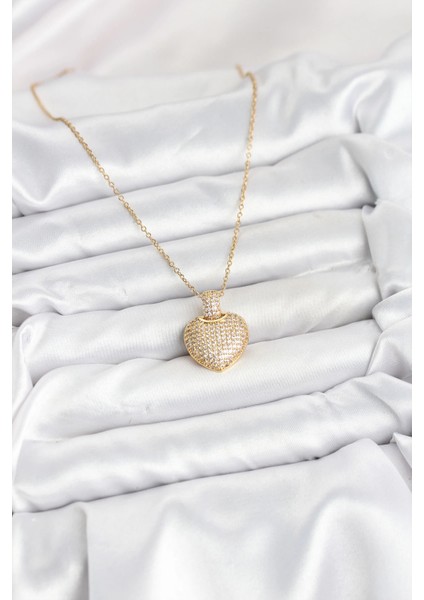 Bfs 316L Çelik Zincir Gold Renk Zirkon Taşlı Kalpli Kadın Kolye fiyatları