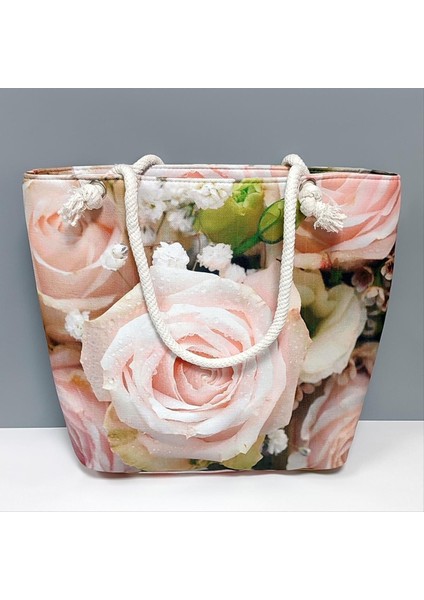 Techmrt Gül Desenli Plaj Çantası-Açık Pembe fiyatları