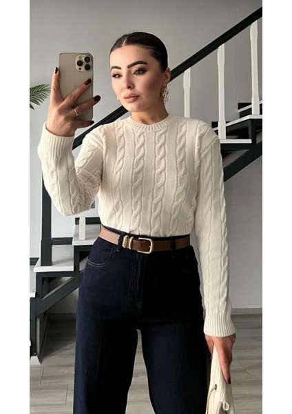 Krem Saç Örgü Kazak