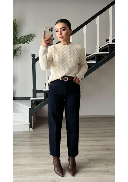 Krem Saç Örgü Kazak modelleri