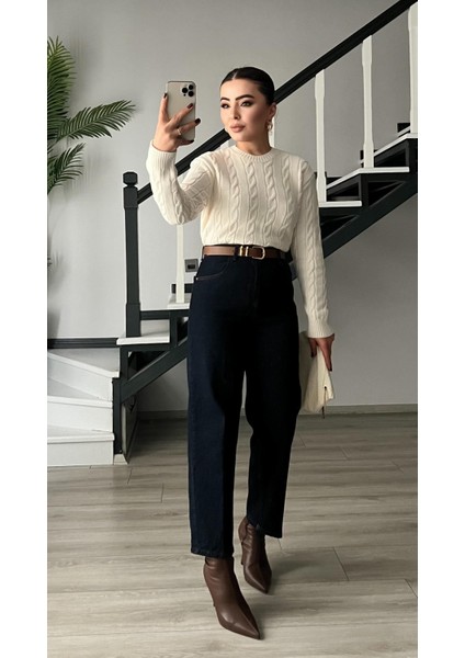 Krem Saç Örgü Kazak