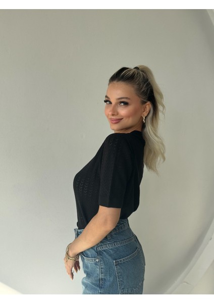 Siyah Kısa Kol Düğmeli Triko Hırka fiyatları