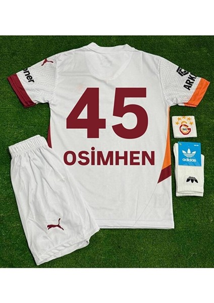 Galatâsarây. 2024/25 O.'s'i'm'h'e'n Deplasman Beyaz Yeni Sezon Çocuk Forması 4'lü Set