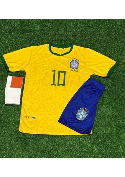 Brezilya 2023/24 Yeni Sezon Neymar Jr Çocuk Forması Şort Çorap 3'lü Set fırsatları
