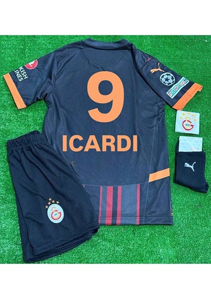 Galatâsarây. 2024/25 Mauro.îcârd'î Alternatif Siyah Yeni Sezon Çocuk Forması 4'lü Set
