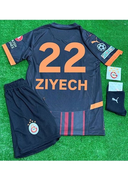 Galatâsarây. 2024/25 Ziyech Alternatif Siyah Yeni Sezon Çocuk Forması 4'lü Set