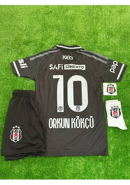 Beşiktâş' 2026 Orkun Kökçü Yeni Sezon Alternatif Yakalı Siyah Çocuk Forması 4'lü Set