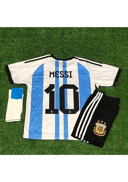 Arjantin Milli Takımı Lionel Messi Çocuk Forması Şort Çorap 3'lü Set (Byz-Mvi)