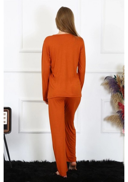 Kadın Penye Uzun Kol Patlı Pijama Takım Kiremit fırsatları