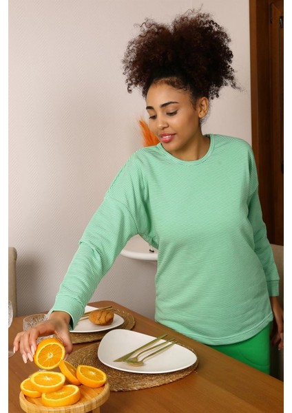 Kadın Uzun Kol 3 Iplik Penye Pijama Takım Yeşil fiyatları