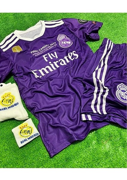 Ronaldo Cardif Ligi 2017 Real Madrid Mor Çocuk Futbol Forması 4'lü Set Çorap+Bileklik Hediyelli fiyatları