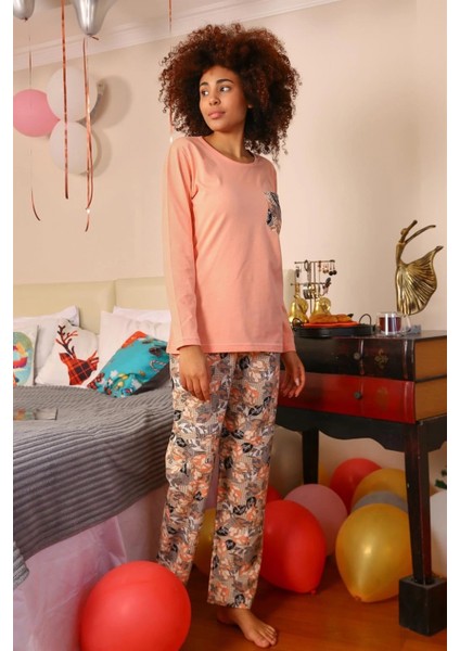 Kadın Uzun Kol Penye Pijama Takım Yavruağzı indirimleri