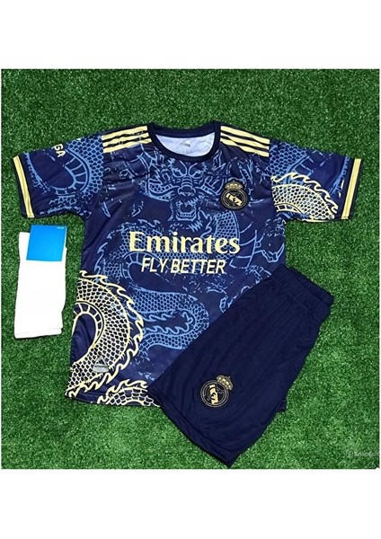 Real Madrid C.ronaldo Mavi Dragon Desenli Çocuk Forması Çorap Bileklik Hediyeli (Blue) fiyatları