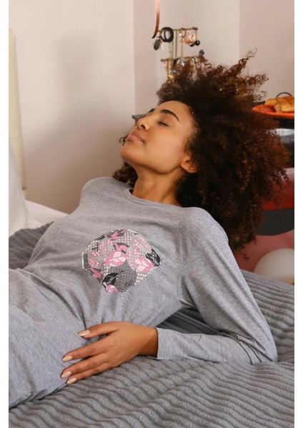 Kadın Uzun Kol Penye Pijama Takım Gri fırsatları