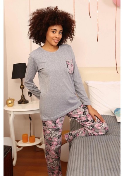 Kadın Uzun Kol Penye Pijama Takım Gri indirimleri