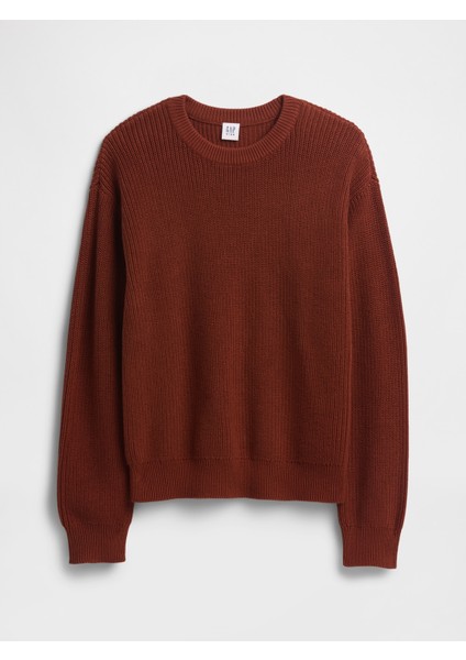 Erkek Çocuk Kırmızı Relaxed Shaker-Stitch Crewneck Kazak