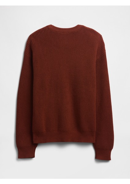 Erkek Çocuk Kırmızı Relaxed Shaker-Stitch Crewneck Kazak modelleri