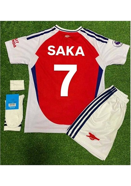 Arsenal 2024/25 Iç Saha Kırmızı Çocuk Bukayo Saka Forması 4lü Set