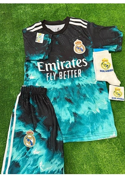 Real Madrid C.ronaldo Forması Mavi Dalgalı Çocuk Forması Çorap Bileklik Hediyeli fiyatları