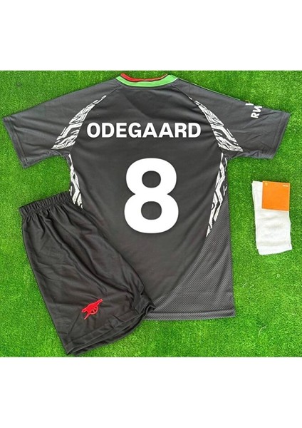 Arsenal 2024/25 Deplasman Siyah Çocuk Odegard Forması 4lü Set