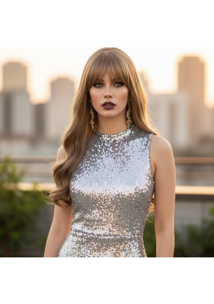 Kahküllü Uzun Dalgalı Fiber Sentetik Peruk / Bebek Kumralı