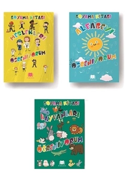 Hayvanları Öğreniyorum-Meslekleri Öğreniyorum-Alfabeyi Öğreniyorum 3 Lü Boyama Kitabı Seti