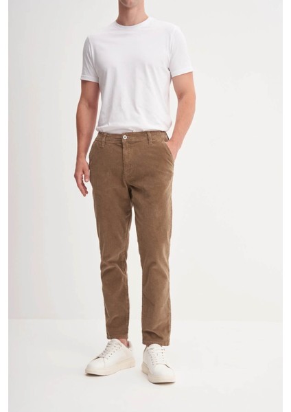 Vintage Kadife Likralı Pamuk Jogger Fit Bej Erkek Pantolon 3015