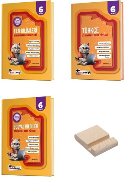 Kafa Dengi 6. Sınıf Matematik Türkçe ve Sosyal Etkinlikli Ders Föyleri 3lü Set + Telefon Standı