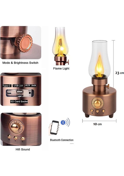 Bluetooth Hoparlör Retro Dekoratif Gaz Lambası Gece Lambası Mum Işığı Efekti Typec Şarjlı 5W indirimleri
