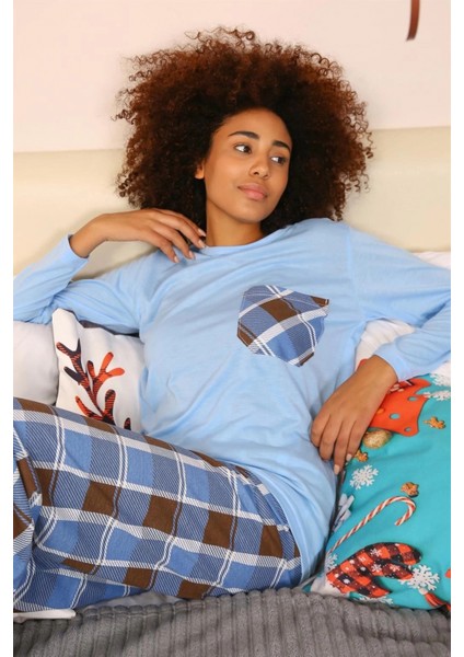 Kadın Uzun Kol Penye Pijama Takım Mavi indirimleri